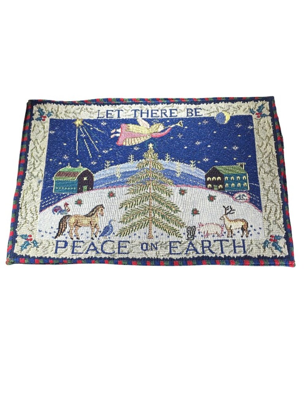 Tapestry Placemats Set Of 2 Peace On Earth Christmas Tree Holiday Table Linens